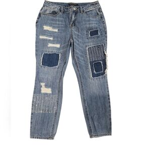 BOSTON PROPER PATCHWORK WITH SEQUINES DISTRESSED JEANS. SIZE 6